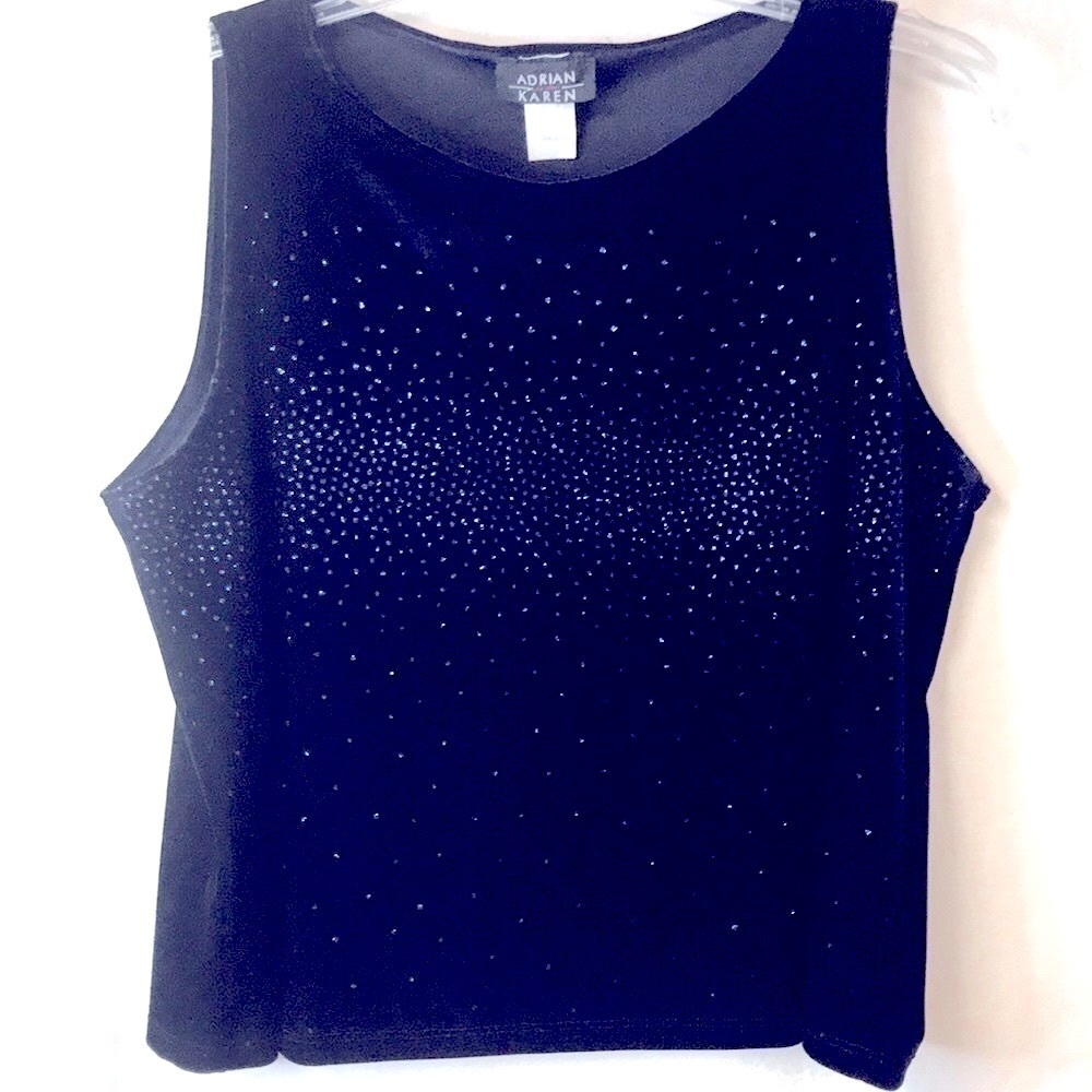ADRIAN Karen Women’s Plus Size 2X Velvet Jeweled Tank Navy Blue Special Occasion